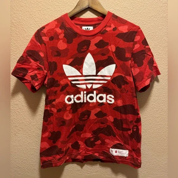 Adidas Bape Logo T Shirt Red White Size M - Picture 1 of 7